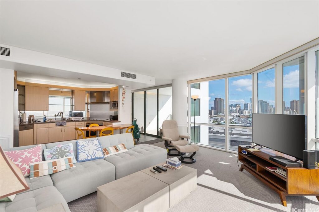 living room at Hawaiki Tower #1509 in Kakaako