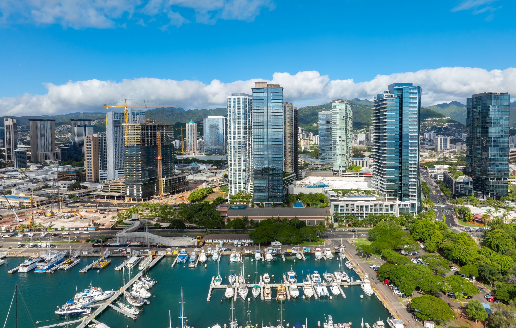 aerial photo of kakaako and ala moana and marina in honolulu